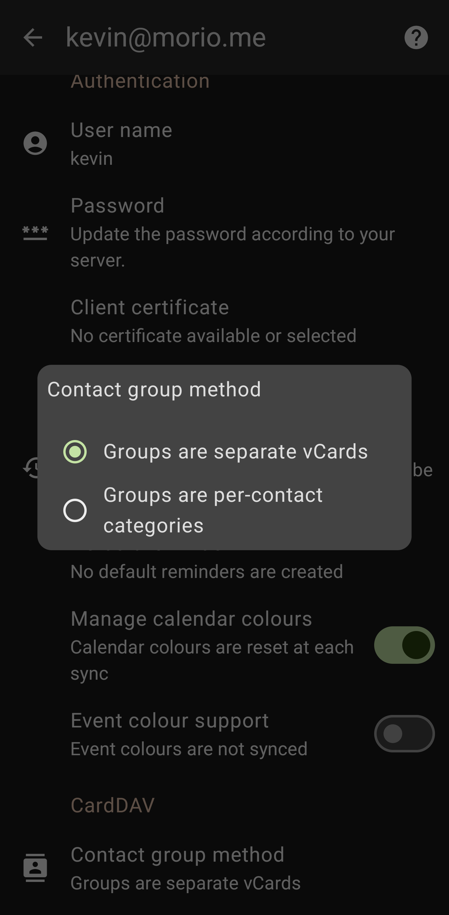 Contact group method on DAVx⁵